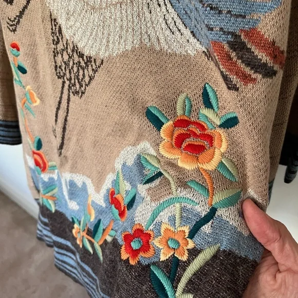 Anthropologie Crane Embroidered Loose Cardigan - Picture 4 of 8